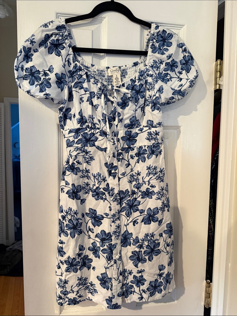 Jessica Simpson White Mini Dress with Blue Floral Print
